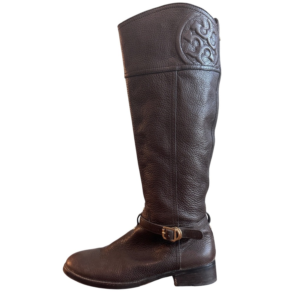 Tory Burch Marlene Dark Brown Tumbled Leather Riding Boots 8.5